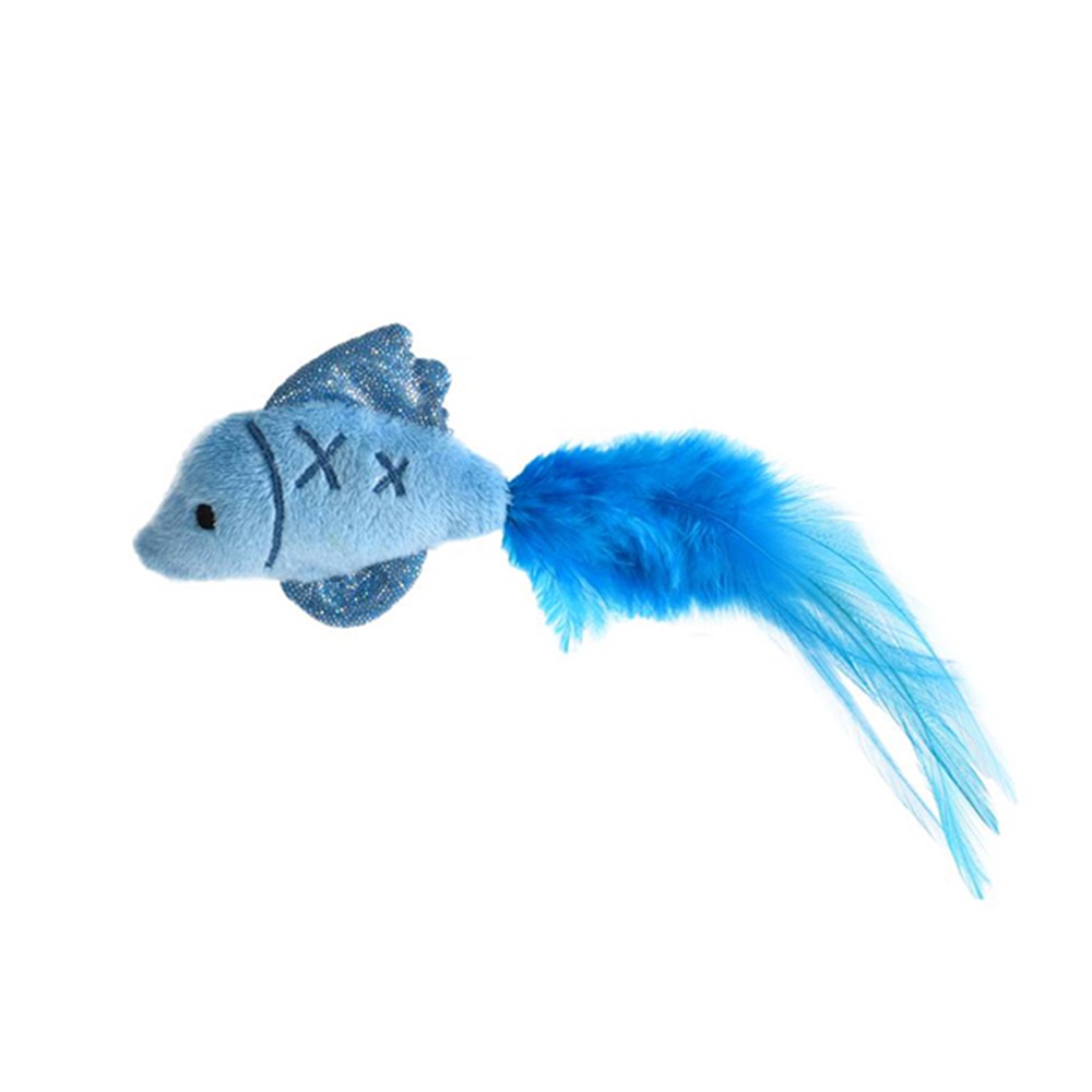  CTY0172 Zampa Mavi Tüylü Peluş Balık Kedi Oyuncağı,18x5,5 Cm-1