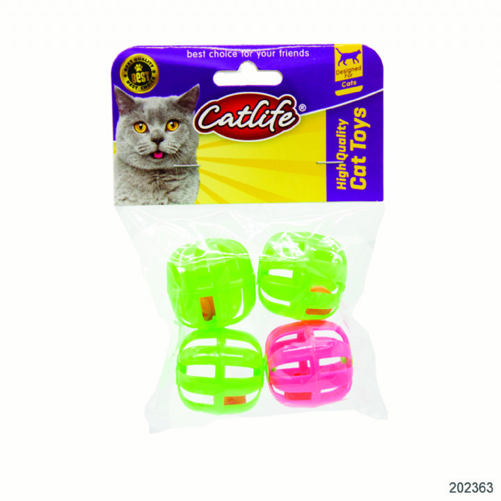202363-CATLİFE 4'lü paket Zilli kedi oyuncağı-1