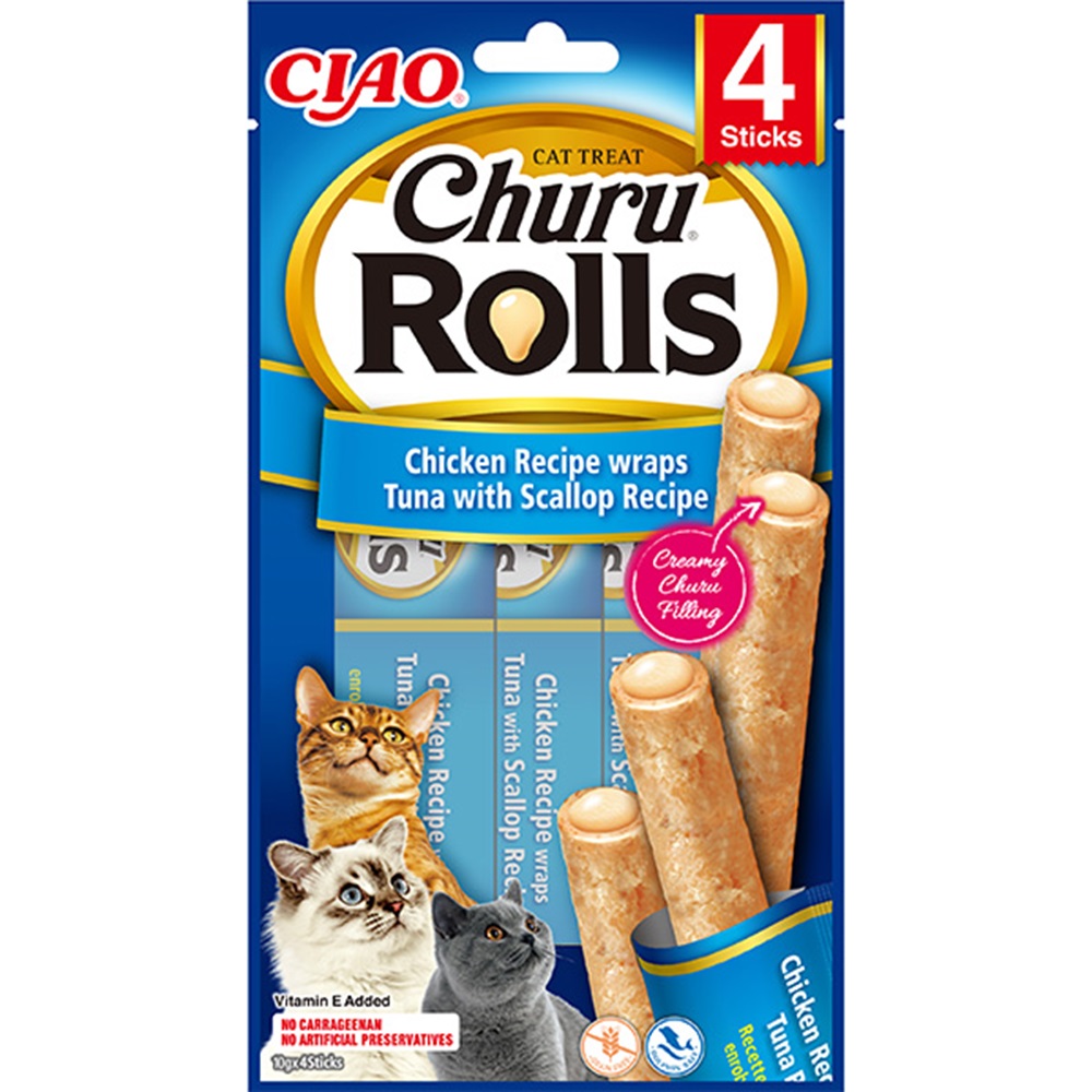 EU-732-Ciao Churu Rolls Sticks Deniz Taraklı, Tavuk Sargılı ve Ton Balıklı Kedi Ödül Maması 4 x 10 Gr-1