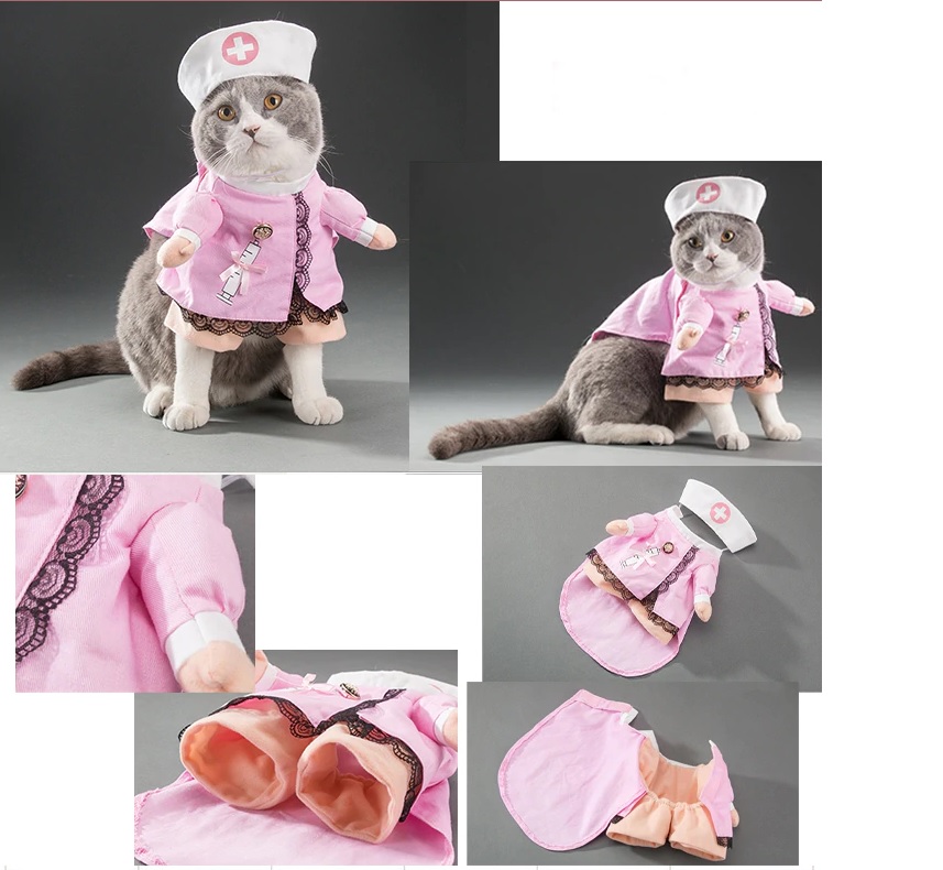kedi ve köpekler için hemşire kostümü s beden( pelerin+ bandana dahil)-1