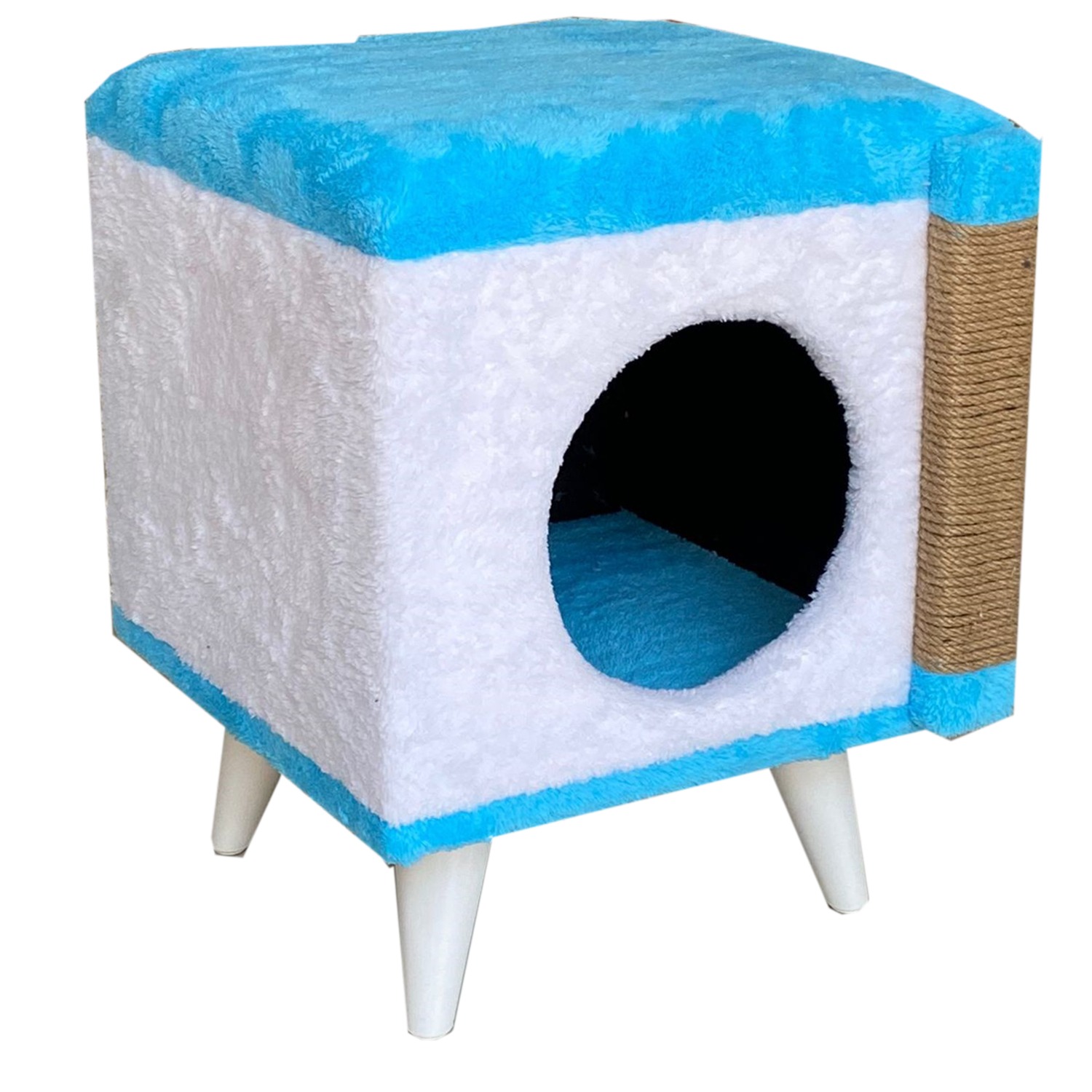 lly-pf02 puflu tırmalamalı kedi evi mavi-1