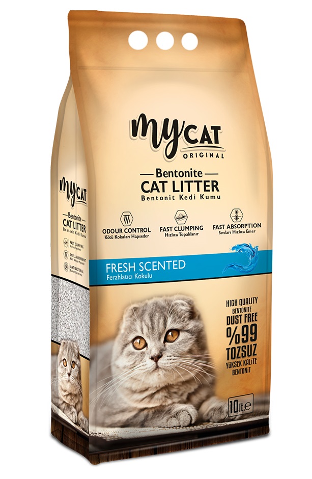 mycat (10 LT) bentonit kedi kumu fresh kokulu ( ince tane)-1