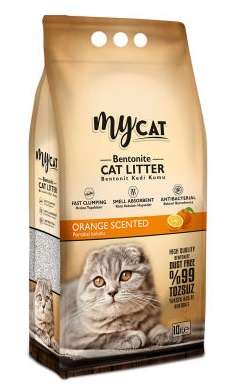 mycat (10 LT) bentonit kedi kumu portakal kokulu ( ince tane)-1