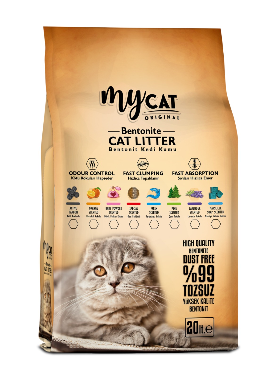 mycat (20 LT) bentonit kedi kumu özel parfüm kokulu ( ince tane )-1