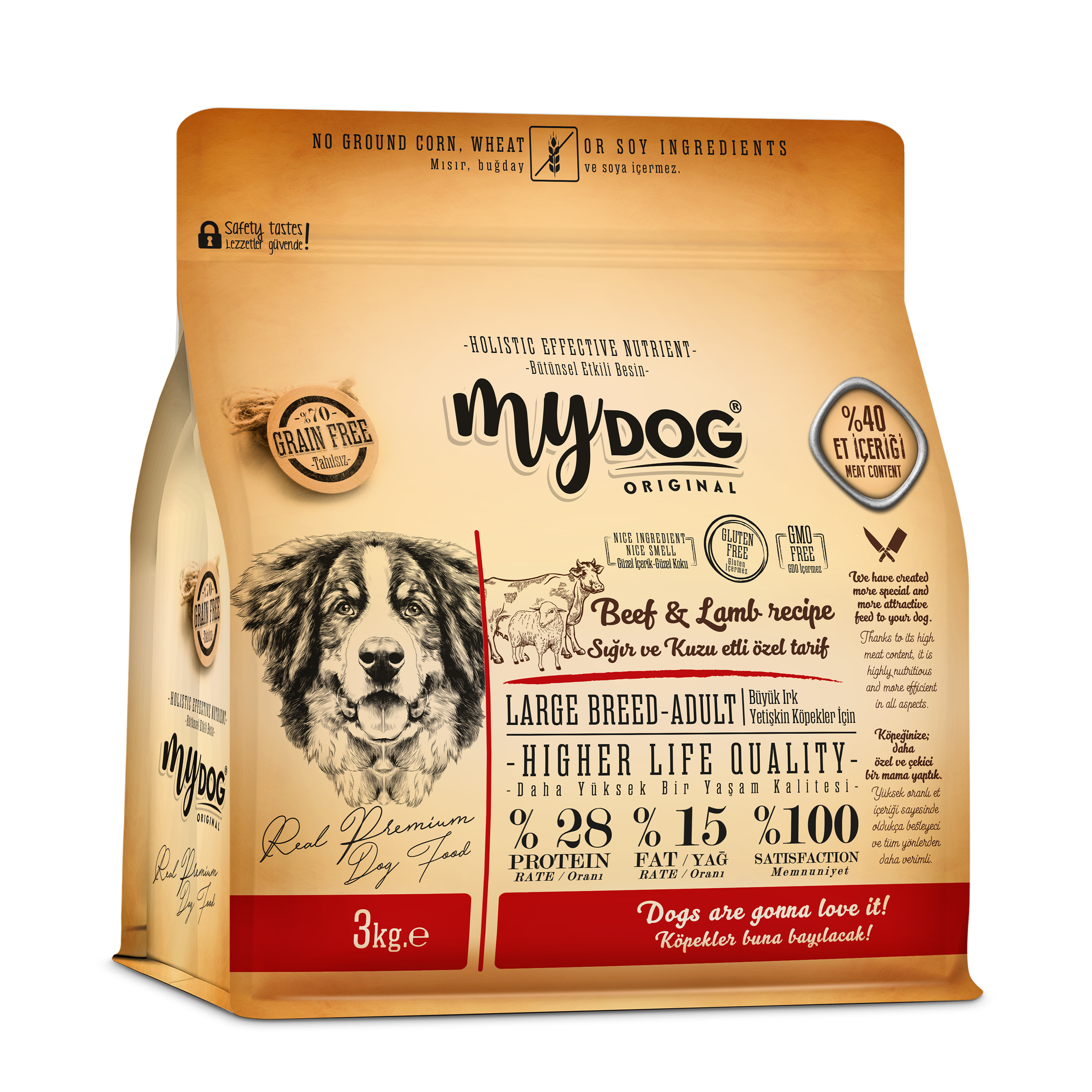 mydog low grain sığır ve kuzu etli  large breed-büyük ırk yetişkin köpek maması 3kg-1