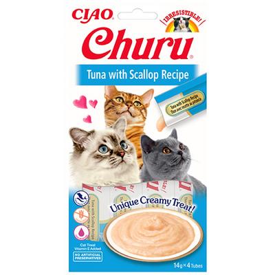 EU-104-Ciao Churu Cream Ton Balıklı ve Deniz Taraklı Kedi Ödül Kreması 4 x 14 Gr
